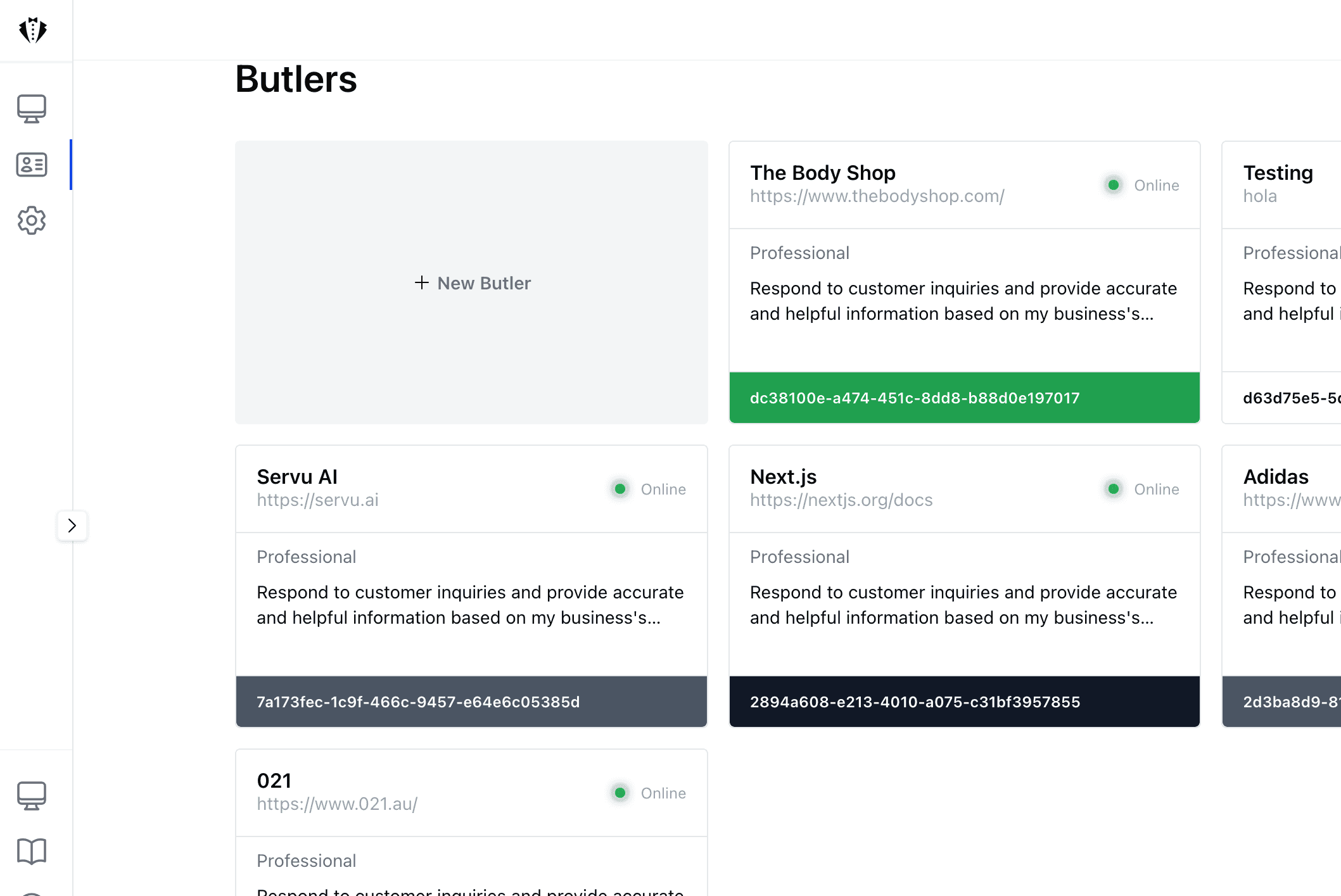 ServU chatbot creation interface