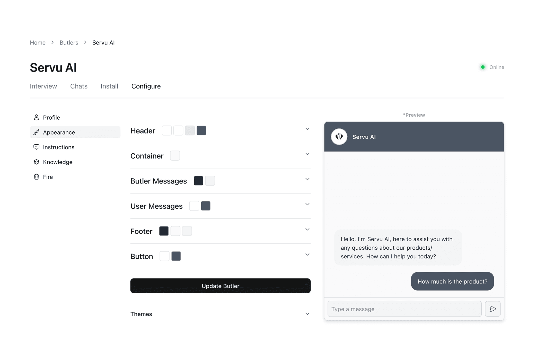 Customization options for chatbot appearance